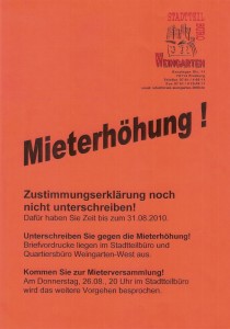 Plakat Mieterhöhung Weingarten Sommer 2010
